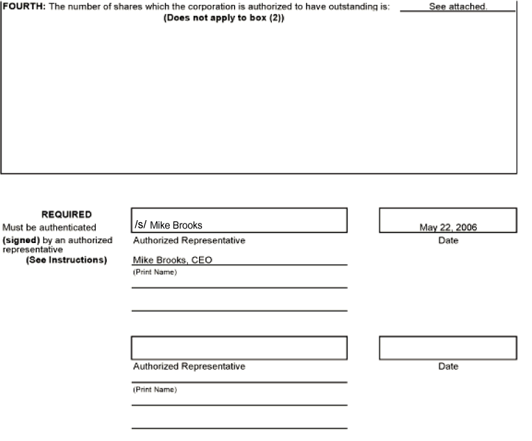 (CERTIFICATE OF AMENDEMENT BY SHAREHOLDERS OR MEMBERS)